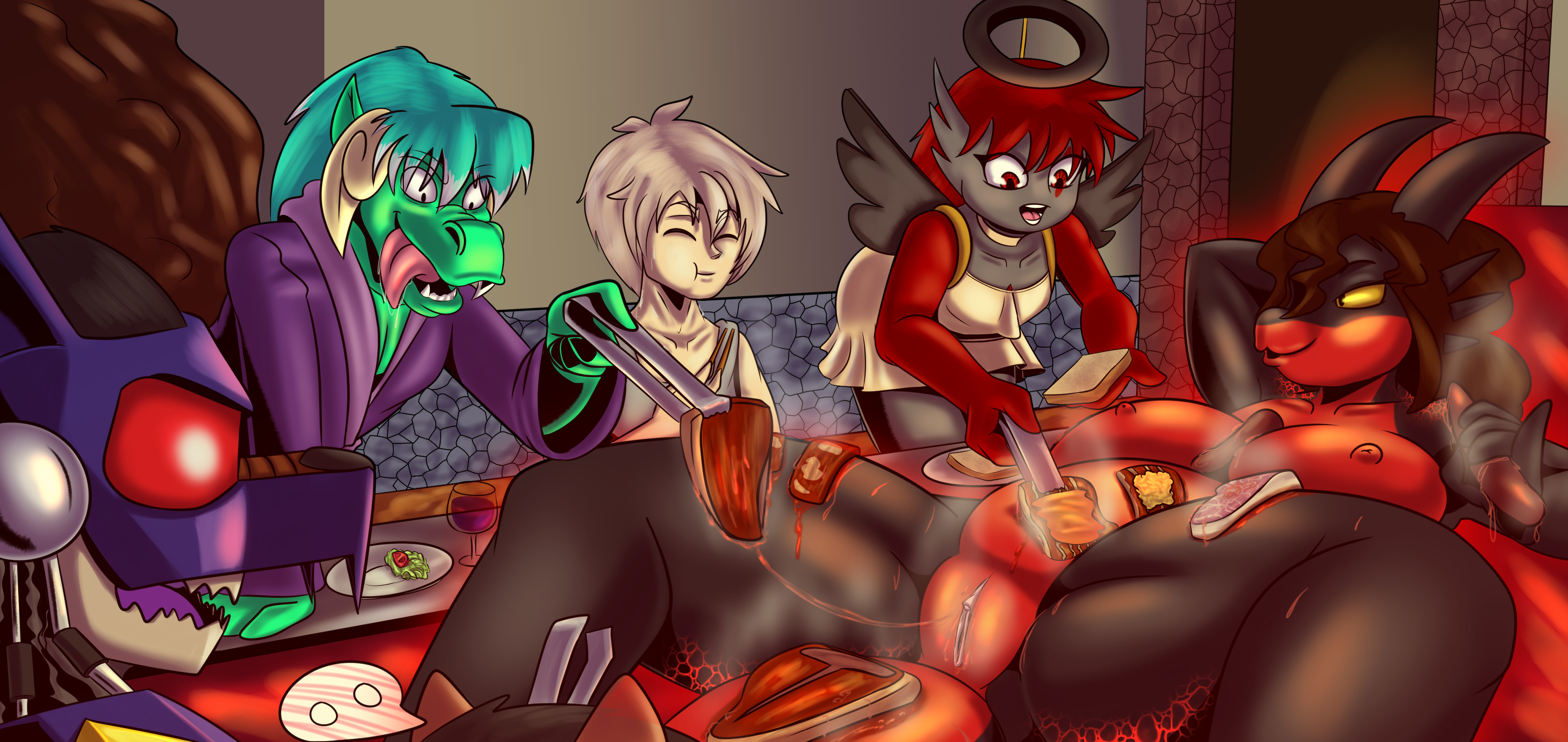 some friends and I enjoying a good barbecue