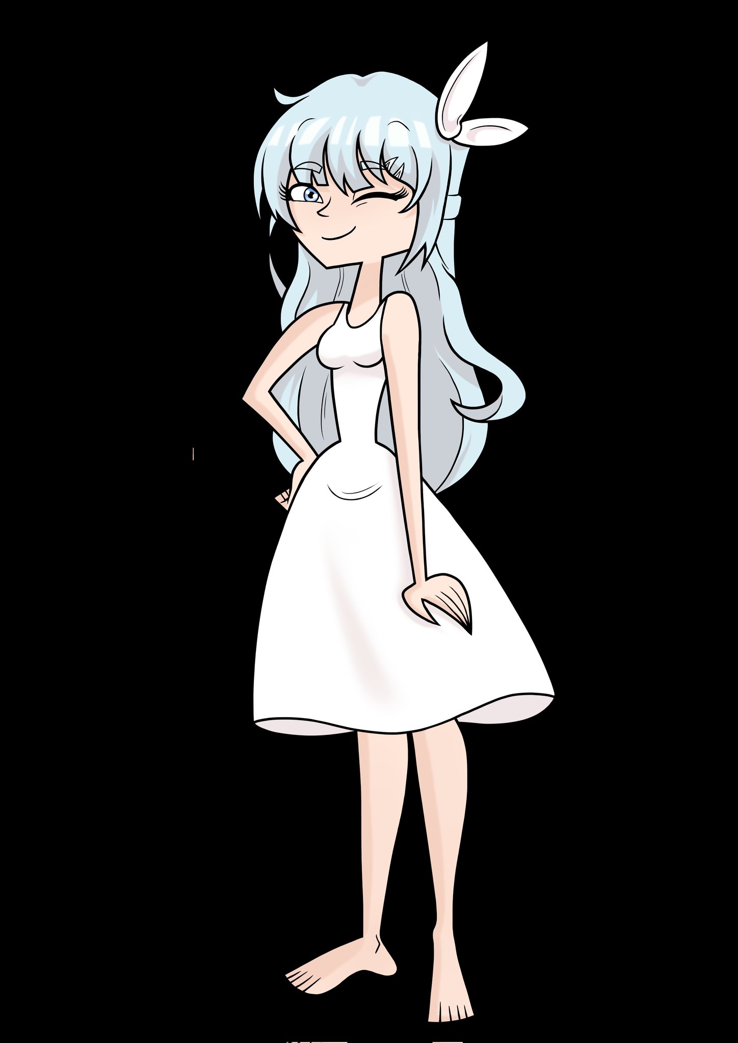 Comm. for @SHxEG_LCC drawing pin-up about his blue haired OC in Total Drama style with dressing, futanari dick and cumshot alt