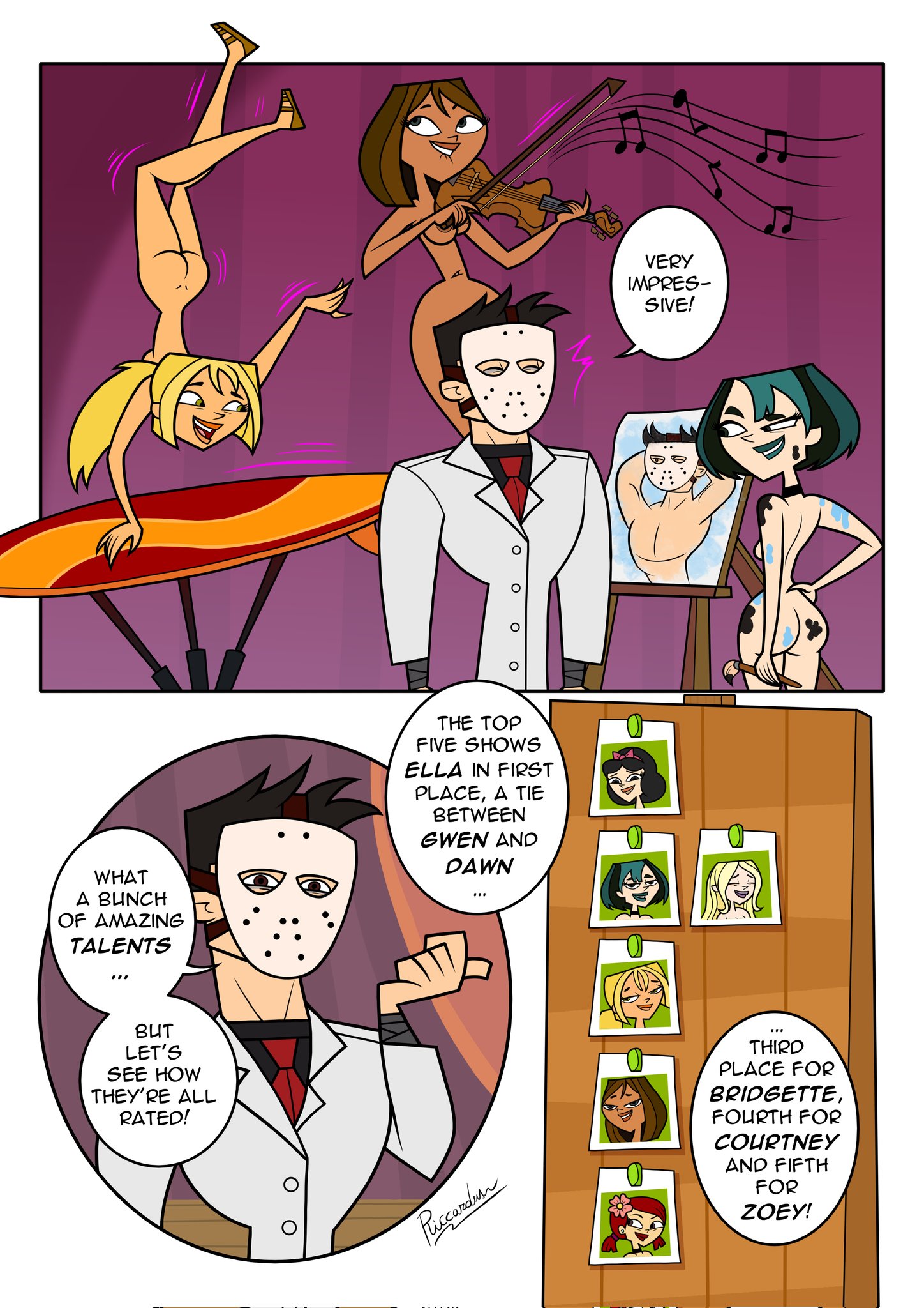 Third comic page drawing a Total Drama Fan Sexy Comic called "Environmental Challenge" for an anonymous person