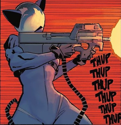 A crucial question: where her weapon gun's tube is stuck?