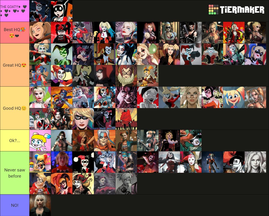 My personal Tier list of my favorite versions of Harley Quinn: 1 to 10