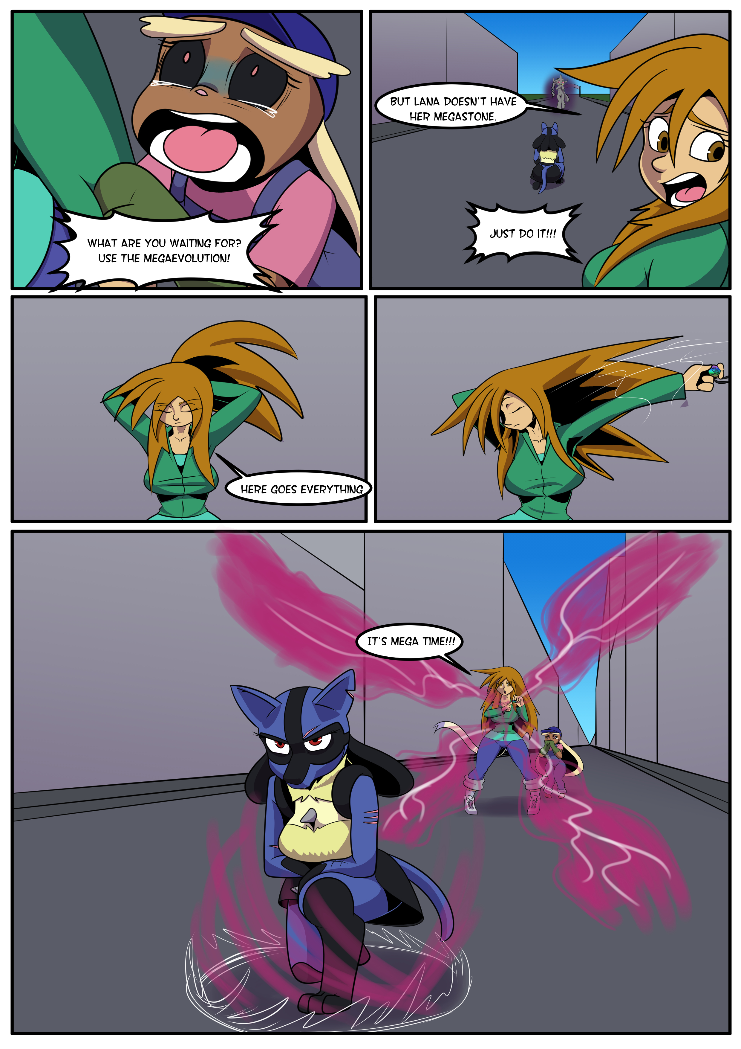A fragment of my oldest and longest comic. The moment when Lana, the Lucario, reached the peak of its mega evolution.