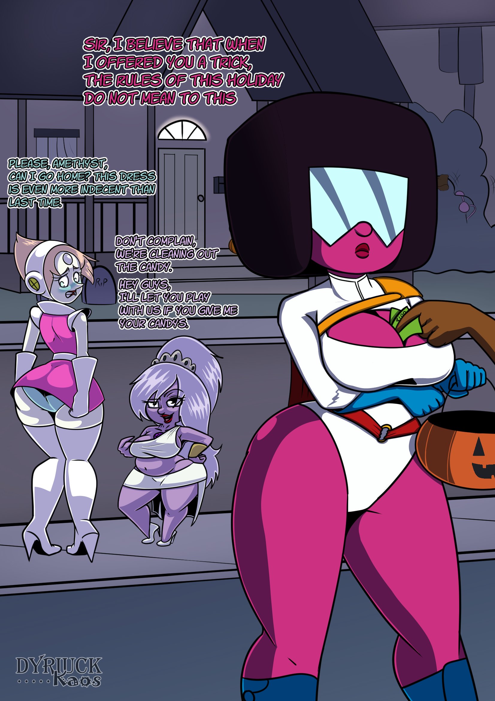 the cristal gems got again to ask for trick or treat... although they made the mistake of letting Amethyst choose the costumes again