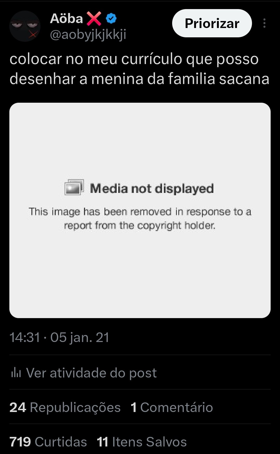BRO I got hit with a DMCA Copyright strike here on Twitter cuz of a 2021 FANART of Aninha from the Sacana Family KKKKKKKKKKKKK???? like fuck it idgaf but dude? but how random is that y'know kkkkkkkkk